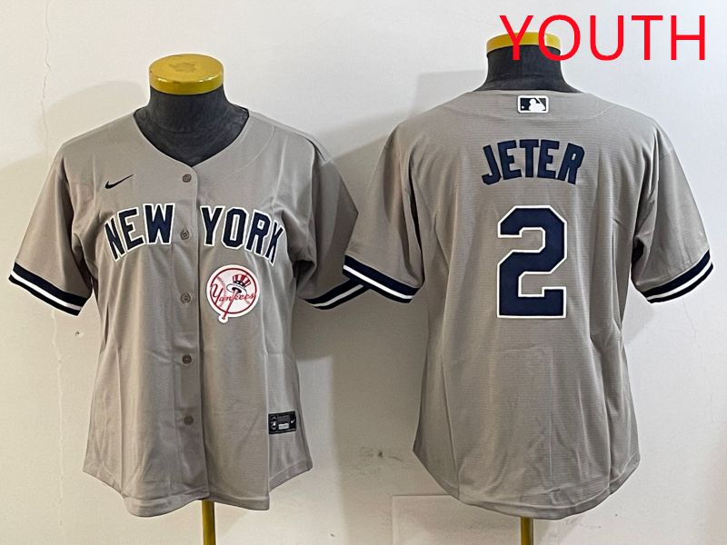 Youth New York Yankees #2 Jeter Grey Game 2025 Nike MLB Jersey style 10